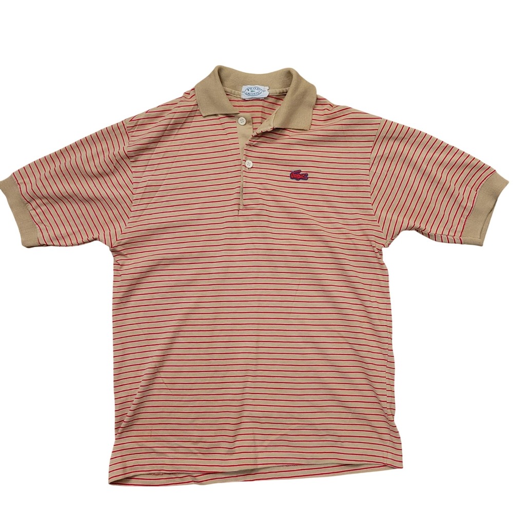 Lacoste Beige & Red Striped Polo Shirt
